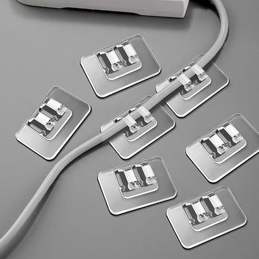 12 PCS Adhesive Cable Clips, Wall-Mounted Cable Management Organizer for Charging Cords and Small Wires, Self-Adhesive Wire Holder for Home and Office