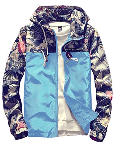 Image of sandbank Men's Casual Floral Print Lightweight Hooded Jacket Windbreaker Hoodie