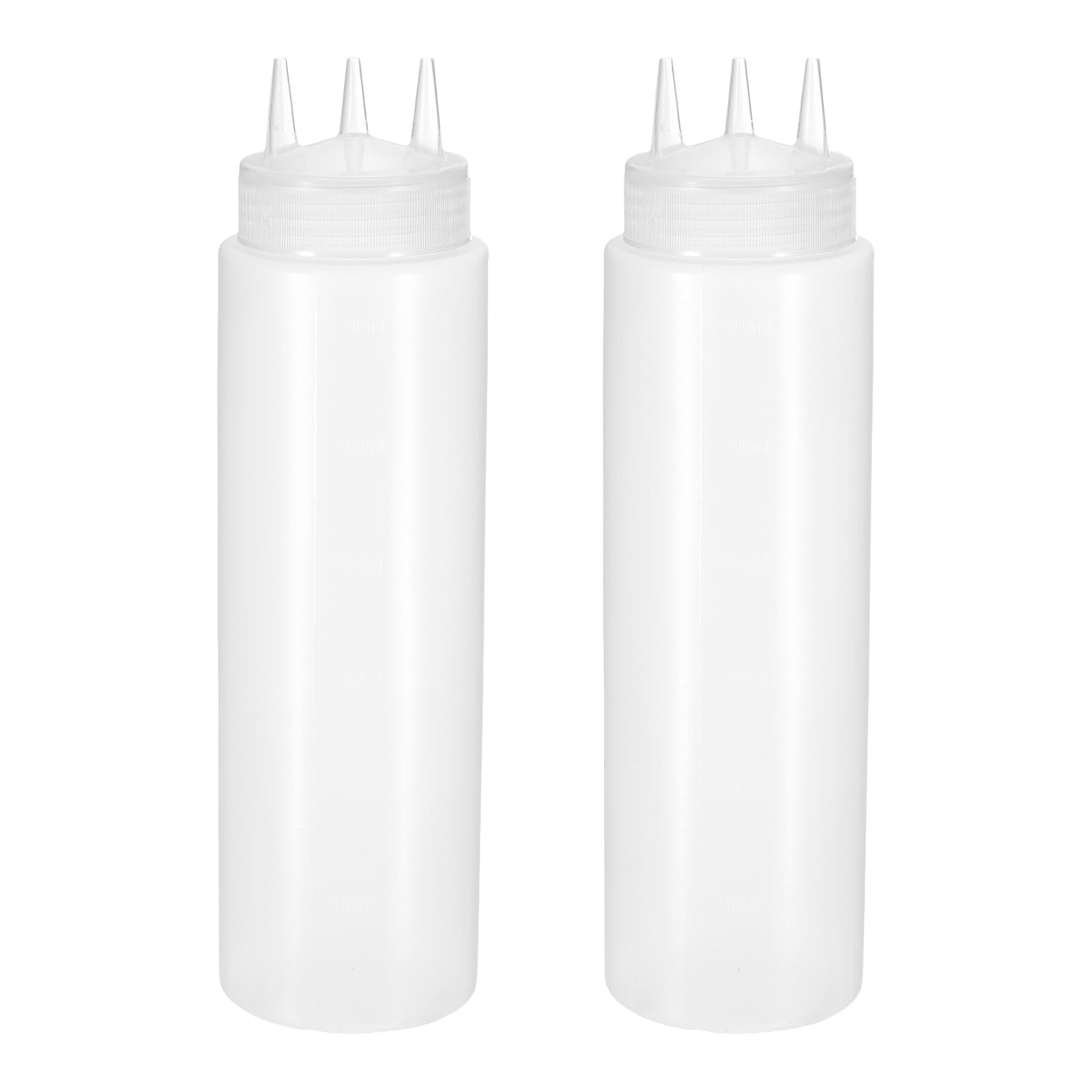 sourcing map 2 Pcs Condiment Squeeze Bottles for Sauces, 23.9oz Refillable Plastic Squirt Bottle Dispensers Pointed Beak 3 Holes, for BBQ, Seasonings, Cooking Oils, and Barbecue Sauces, White