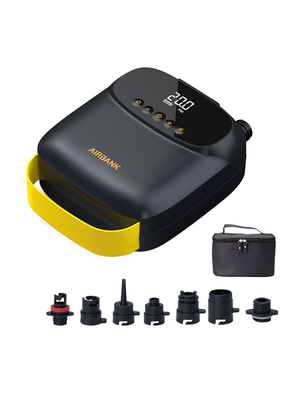 AIRBANK Mini Electric SUP pump The PUFFER Pro, Paddle Board Pump with Type-C Rechargeable Battery, 20PSI Dual Stage Auto Off Electric Air Pump for Paddleboard, Mattress, Surfing Kite, etc.