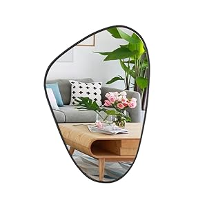 16×24 Inch Irregular Black Living Room Mirror– Modern Decorative Framed Wall Mirror for Bedroom, Bathroom Room, and Entryway Décor-Asymmetrical Wall Mirror