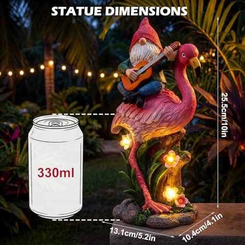 EXYGLO Solar Gnome Garden Statue Decor, 10" Gnome Riding Flamingo $12.49 AC - image 2
