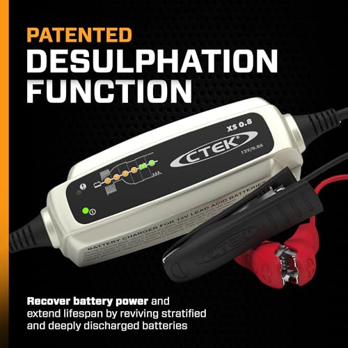 CTEK XS 0.8 Battery Charger 12V, Battery Tender Charger, Smart Battery Charger Motorcycle, ATV, JetSki, Watercraft, Lawn Mower, Battery Maintainer, Trickle Charger, Desulfation Mode (UK Model) - Image 3