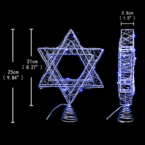 Impress Life Rattan Star Of David Chanukah Christmas Tree Topper, With Warm White Led String, Wire Weaving, Battery Powered, 7'' Star Tree Topper For Diwali, Birthday, Wedding, Parties & Home #TOP1
