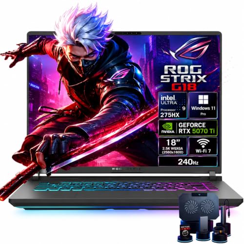 Image of ASUS ROG Strix G18 Gaming Laptop, 18 inch 2.5K 240Hz Nebula Display, Intel 24-Core Ultra 9 275HX, GeForce RTX 5070 Ti, 64GB DDR5 RAM, 4TB PCIe Gen4 SSD, Wi-Fi 7, RGB Keyboard, Windows 11 Pro