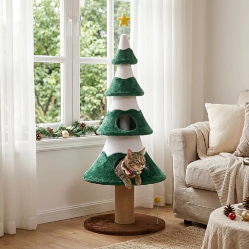 Keygarzone 62 Cat Tree Cat Tower with Heavy Duty Base and Scratching Posts Multi-Level Plant-Like Cat Furniture Sisal Cat Scratcher & Cozy Cat Condo a Holiday Favorite for Indoor Cats Green