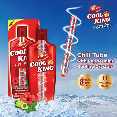 Image of Dabur Cool King Thanda Tel Hair Oil - 270ml | Power of 11 Ayurvedic Herbs | Relaxing & Refreshing Cooling Effect | Relieves Headache, Fatigue, Sleeplessness & Stress | Suitable for Men's & Women