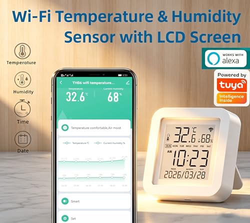Image of Smart WiFi Temperature Humidity Monitor: TUYA Wireless Temperature Humidity Sensor with APP Notification Alerts, WiFi Thermometer Hygrometer for Home Pet Garage,Compatible with Alexa