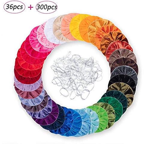 Viccess 36 Pieces Velvet Hair Scrunchies With 300 Pieces Clear Hair Bands,Elastic Hair Bands Scrunchy Hair Ties for Women or Girls Hair Accessories Cover
