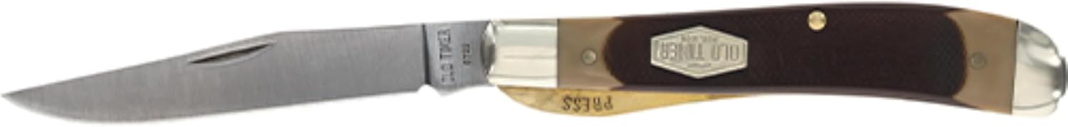 Old Timer 194OT Gunstock Trapper Lockblade Traditional Folding Pocket Knife with 3.1in Clip Point Blade, Nickel Silver Bolsters, and Sawcut Handle for Hunting, Camping, Whittling, EDC, and Outdoors