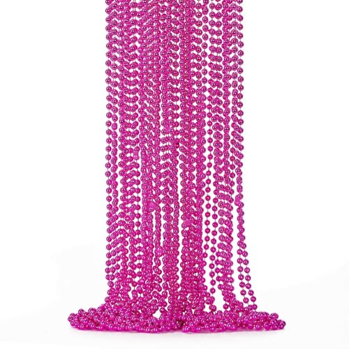 Image of EOBOH 12PCS Mardi Gras Beads, Metallic Rose Red Christmas Bead Necklace Party Favors, 33 inch Accessory Sets Necklace Stuff, Festival Parade Throw Costumes Accessories for Celebrations Decorations
