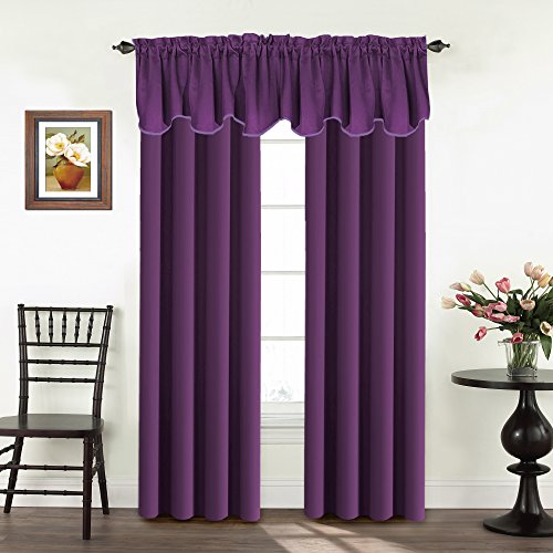 Turquoize Blackout Curtain Valances Solid Rod Pocket Scalloped Valances Short Curtain Panels For Kitchen Window/Bedroom/Barthroom, 52" X 18" Inches, 2 Panels, Plum Purple #TOP2