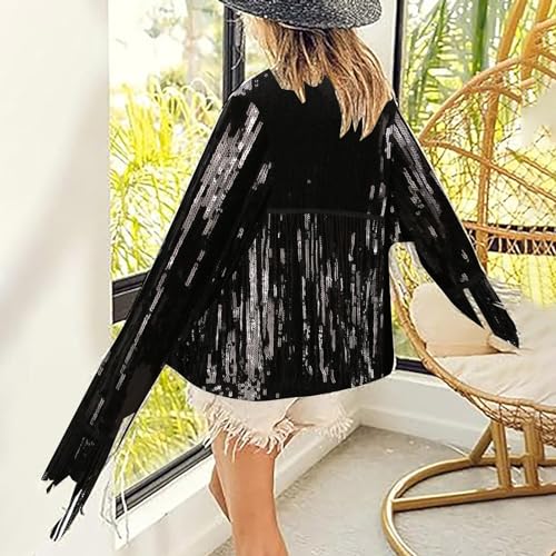 Veste bomber à paillettes et franges fluides pour danser en soirée