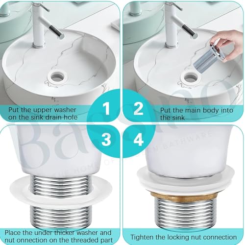 Image of BASSINO Premium 5 Inch Brass Waste Coupling /Washbasin Drainer /Rust-Proof Pop-Up for Basin /Drain Stopper for Tabletop, Wall-Mount & Pedestal Wash Basins(Chrome Finish)
