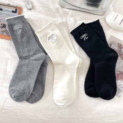 Image of Women's Cute Crew Socks, Casual Athletic Cotton Bowknot Cherry Calf Novelty Socks for Women