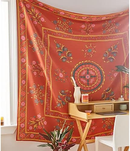 Govinva Floral Medallion Tapestry Retro 70s Style Nostalgic Vintage Flower Tapestry Wall Hanging Orange Boho Tapestry for Bedroom Dorm -59.1 x 59.1 inches