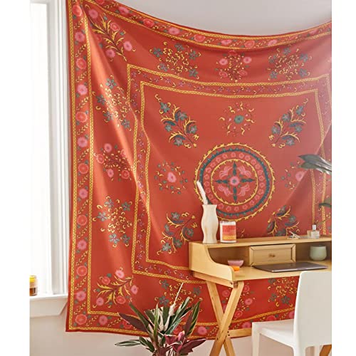 Govinva Floral Medallion Tapestry Retro 70S Style Nostalgic Vintage Flower Tapestry Wall Hanging Orange Boho Tapestry For Bedroom Dorm -59.1 X 59.1 Inches #TOP1