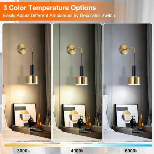 Image of Battery Operated Wall Sconces Set of 2, Matte Black and Gold Hardwired or Wireless Wall Lighting with Remote, Adjustable Cord Hanging Sconce Light Fixture for Bedroom Living Room, E26 Base