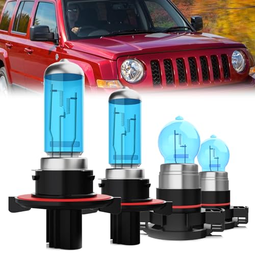 LECCIBUB Headlight Bulbs Compatible With Jeep Patriot 2010-2017, 9008 High Low Beam + H16 Fog Lights Halogen Light Bulb Combo, Super Bright 6000K White, Plug and Play, Pack of 4