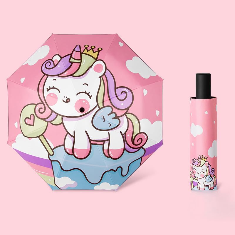 Kids Unicorn and Mermaid Folding Umbrella and Raincoat Set for Boys and Girls Ages 3-114