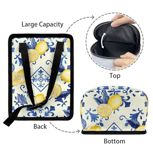 Image of Lemon Square Print Car Accessories Back Seat Multipurpose Car Trash Can with Lid, Leak Proof Waterproof Hanging Cars Garbage Can for Road Trip Travel