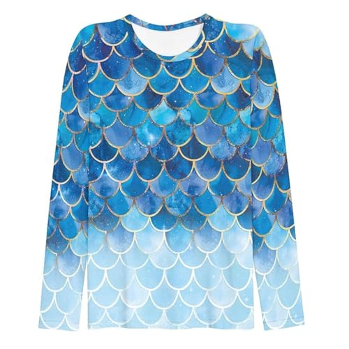 Women's Long Sleeve Mermaid Pattern Top with Blue Scales Pri