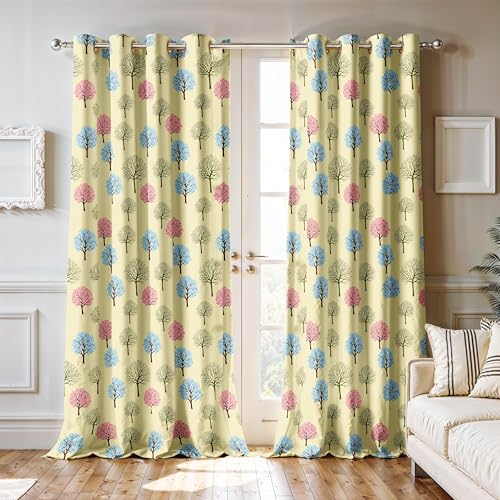 Image of Ultimate Trends Room Darkening Digital Printed Floral Geomatrical Prints Curtain 65-70% Opacity,Diamond Eyelets, Tie Back, Floral Geomatrical, 5 FEET Pack of 2,Teal and Coral