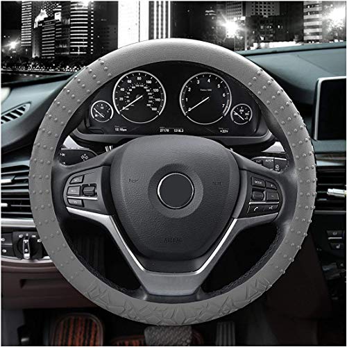 JYPC Silicone Steering Wheel Cover,Non-Slip and Sweat Absorbent, Universal 14 to 15 inches (Grey)