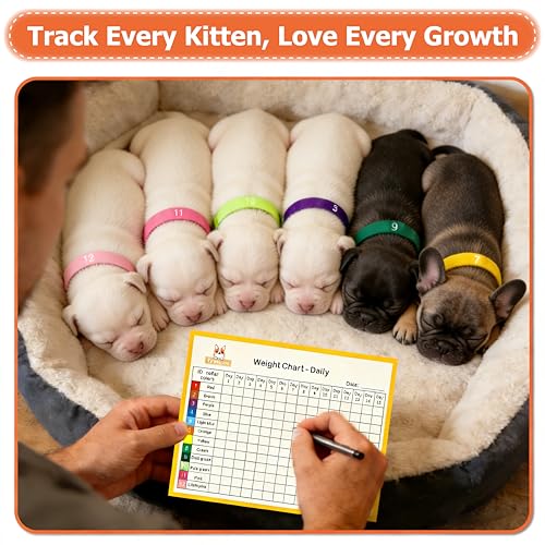 Image of Newborn Puppy Collar Set of 12 with Numbered Tags & Weight Tracker Chart, Soft Adjustable Kitten Collar, Puppy Collars for Litter, Whelping Supplies for Kitten Small Dogs (S /M /L) (M)