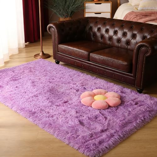 Tapis de salon aspect fourrure pourpre pour chambre cocooning