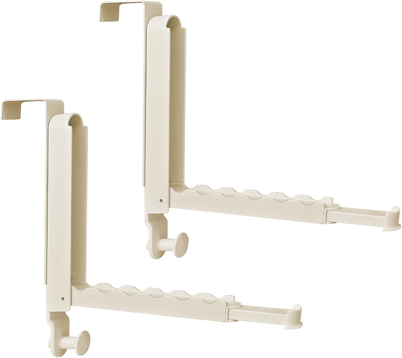 2 Pack Extended Folding Over The Door Clothes Drying Rack for Laundry,Super Heavy Duty Aluminum Alloy Over The Door Hanger with Retractable Rod Organizer Coat Towels Hanging Rack(Ivory)