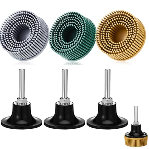 Dansib 3 Sets 2 Inch Bristle Discs with R Type Disc Holders Grit 50/80/120 for Grinding and Polishing Change Coating Removal Disc for Metal Compatible with Drill and Rotary Tools (Multicolor)