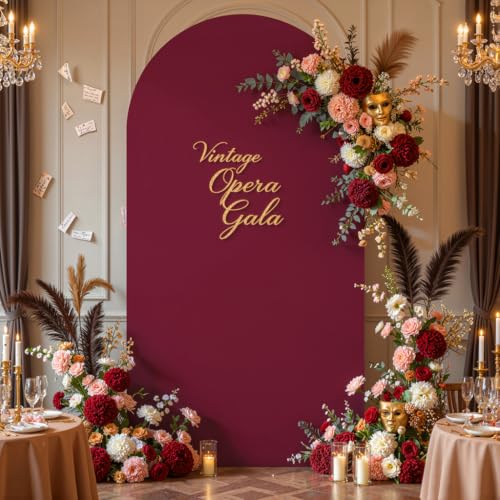 Image of Burgundy Arch Cover 6.6FT Spandex Fitted Wedding Arch Stand Covers Round Top Chiara Arch Covers Stretchy Backdrop Cover for Birthday Party Ceremony Banquet Decoration