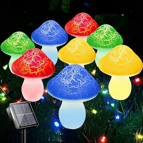 LiyuanQ Mushroom Solar Lights Outdoor Decor - 8 Pack 50 LED Crackle Mushroom Lights, 23ft Solar...