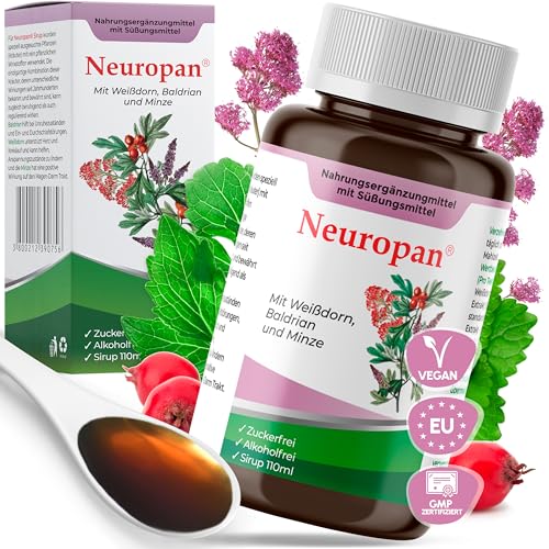 Neuropan Sirup 110ml Anti Stress Baldrian zur Entspannung [pflanzlich + alkoholfrei] Beruhigungsmittel Einschlafhilfe gegen Stress Nerf Panikattacken