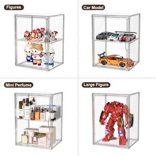 Image of Acrylic Clear Display Case, Stackable Plastic Storage Bins with Shelf, Figure Figurine Hobby Display Case with Magnetic Lid, Large Acrylic Display Box for Collectibles, Figures, 2 Pack
