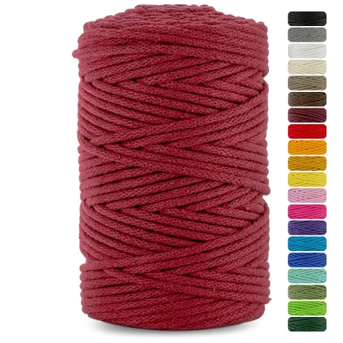 Netuno 1x Macrame Cord Braided Macramé Yarn Maroon Red 5 mm x 100 m 0,2 inch x 3 937 inch Natural Twine String Cotton Cord Ideal Project Hanging Baskets DIY Handbags Decoration
