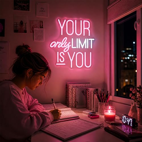 Image of Your Only Limit Is You Neon Sign for Wall Decor Positive Light Up Sign Inspiration Led Signs for Room Party Home Motivational Wall Decor USB Powered