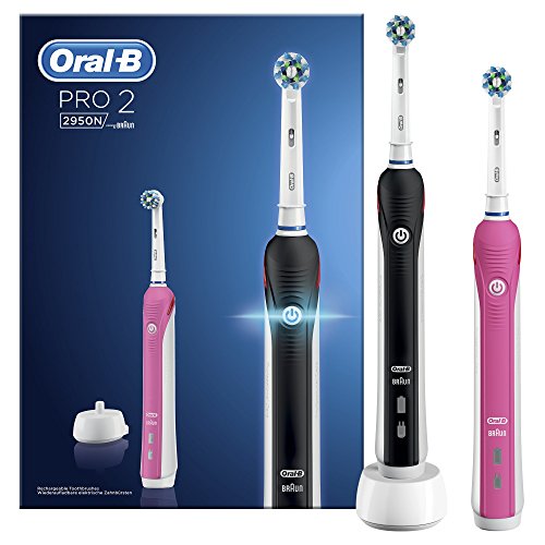 Oral-B 2950N Pro 2 - Cepillo de dientes eléctrico recargable, con tecnología de Braun, 2 mangos, 2 modos incluyendo cuidado de las encías, 2 cabezales CrossAction de recambio