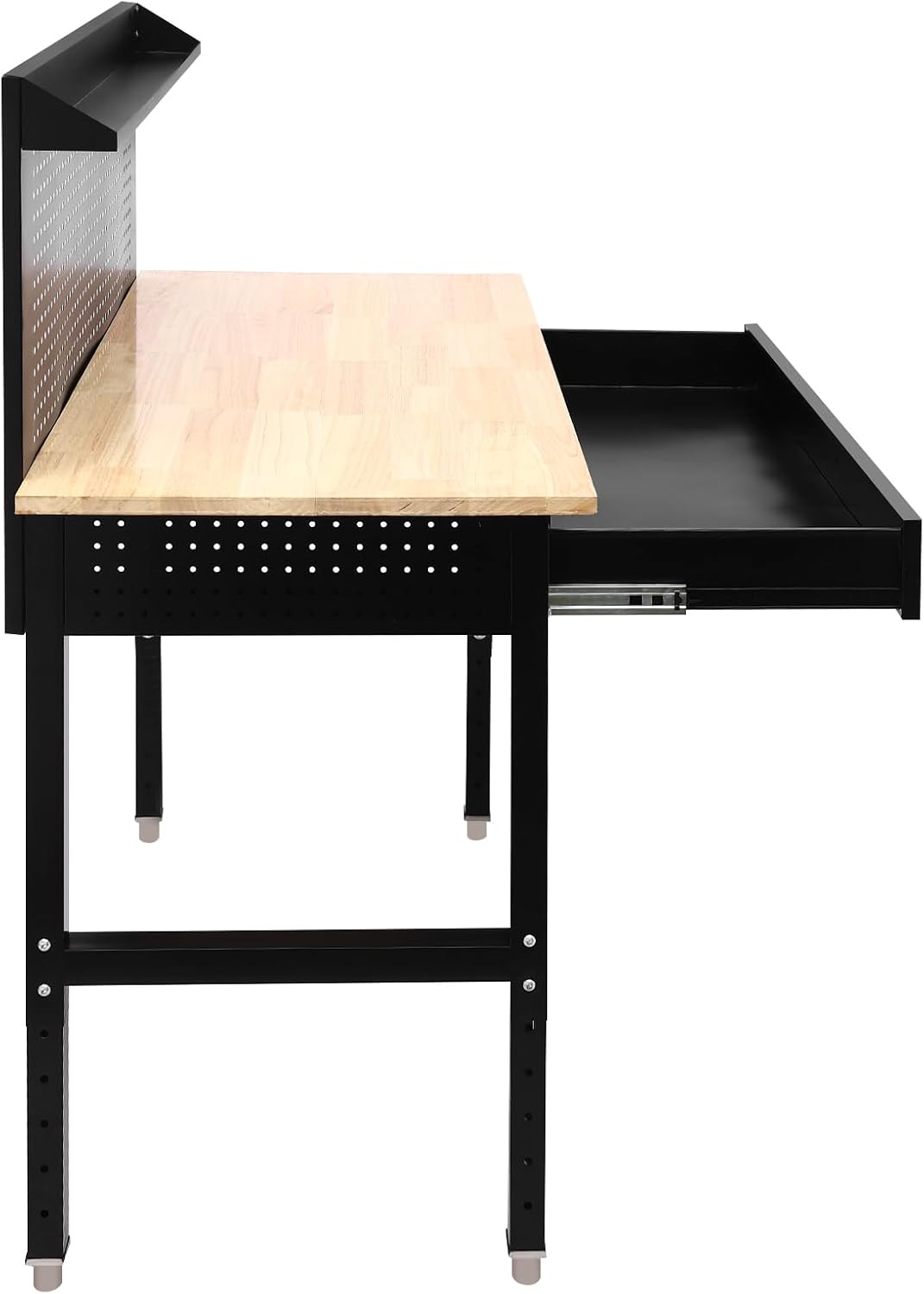 48" Heavy Duty Work Bench Adjustable Height Max Load 2000 LBS with Storage Drawer & Pegboard, Solid Oak Tabletop Metal Tool Work Bench for Garage Workshop