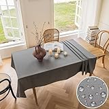 Home Brilliant Waterproof Extra Large Tablecloth for 8-10 Seats Table, Faux Linen Table Cloth for Outdoor Party Buffet Tabletop Decoration, Light Grey, 140CM x 260CM