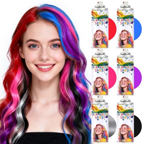 6 Pack Hair Spray,Purple red pink black blue and gray