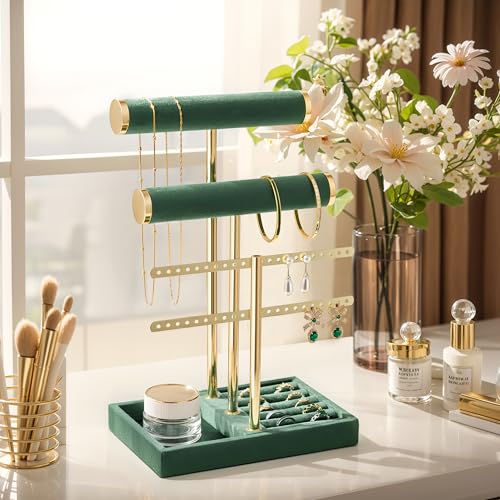 Image of Jewelry Organizer Stand for Necklaces, Bracelets, Earrings, Rings, Green