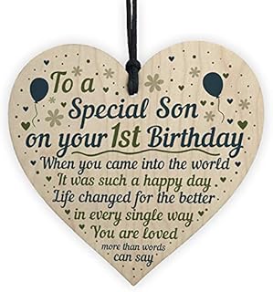 RED OCEAN 1st Birthday Baby Boy Wooden Heart Plaque Gift For Son From Mummy Daddy First Birthday Decorations Keepsake