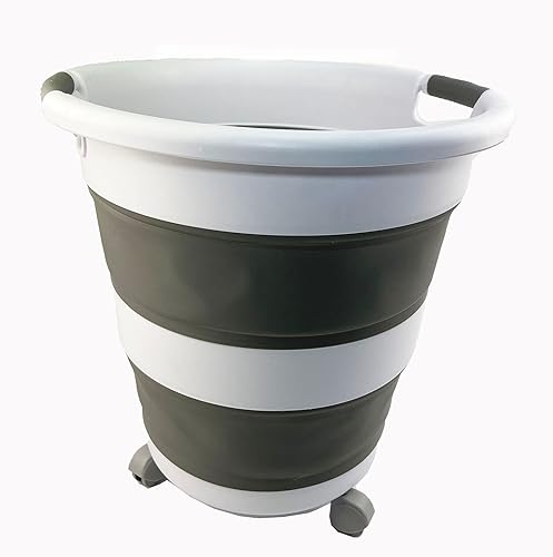 Miniatura 7 de SAMMART Cesta plegable de plástico para la ropa sucia de 34 litros (8.9 galones) con ruedas, contenedor plegable de almacenamiento desplegable con