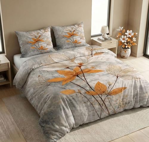 Image of SANMARINO 300 TC Cloud Cotton Pixel 7D King Size Bedsheet with 2 Pillow Cover | Premium 7D Floral Printed Bedding Set | Ultra Soft & Breathable | 108x108 Inch | Ivory Mist Golden Magnolia