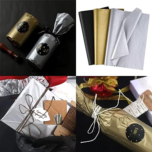 8 Pcs Paper Gift Bags, Portable Black Gift Bag with Golden Ribbon and 8Pcs Greeting Cards,9 Pcs Gift Wrap Paper, Present Bag for Weddings, Boutiques, Birthday, Christmas and Holiday Celebrations