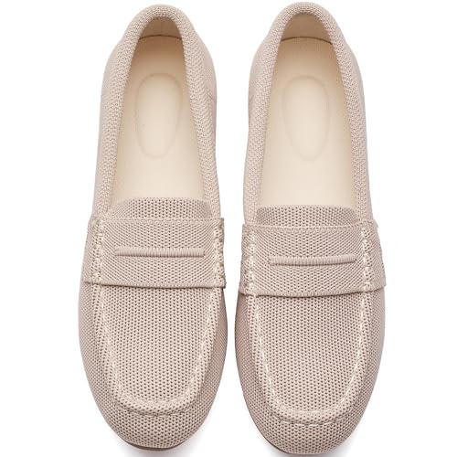 Image of Women's Knit Slip On Loafers - Breathable Mesh Flats with Memory Foam Insole & Arch Support, Non-Slip Comfortable Shoes for Work Office Commute, Driving, Casual Daily Walking (Wide Foot Friendly)