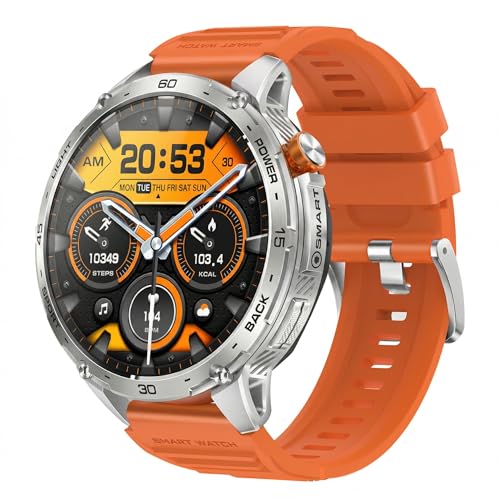 AAFGVC Zeus 2.0 Smartwatch Fitness Watch Herren mit 110 Sportmodi und Kalorientracker 1 75 Zoll AMOLED Touchdisplay für Radfahren und Training (Orange)