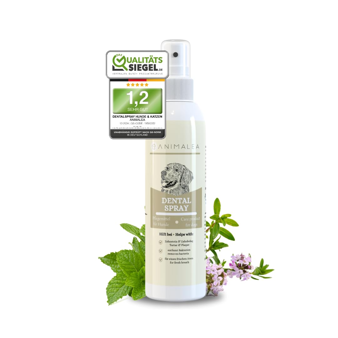 Animalea Dentalspray für Hunde & Katzen -150 ml [Jahresvorrat] – 100% natürlich, effektiv gegen Zahnstein, Mundgeruch, Plaque - zur Zahnreinigung & Zahnsteinentfernung, frischer Atem - Zahnpflege Hund
